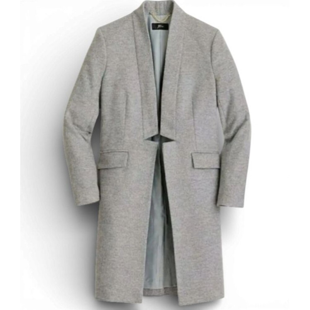 J Crew Italian Wool Cashmere Coat Jacket Womens 4 Gray Open‎ Front Mid Length